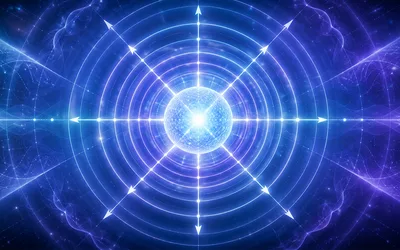 Glowing sphere at the center of concentric rings with arrows radiating outward in every direction, representing uniform multidirectional capability.